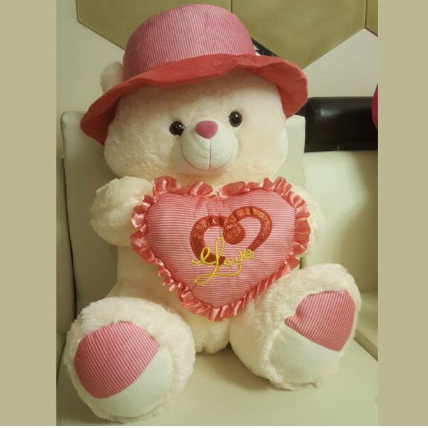 CUTE TEDDY BEAR 24 INCHES WITH PINK HEART PILLOW